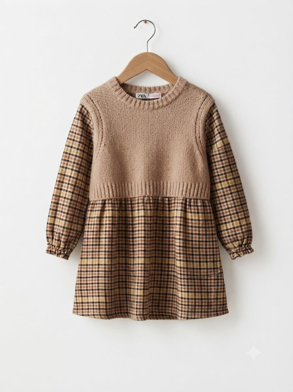 Zara Girls Plaid Vest Overlay Long Sleeve Dress Sz 4-5Y Fall Academia Preppy